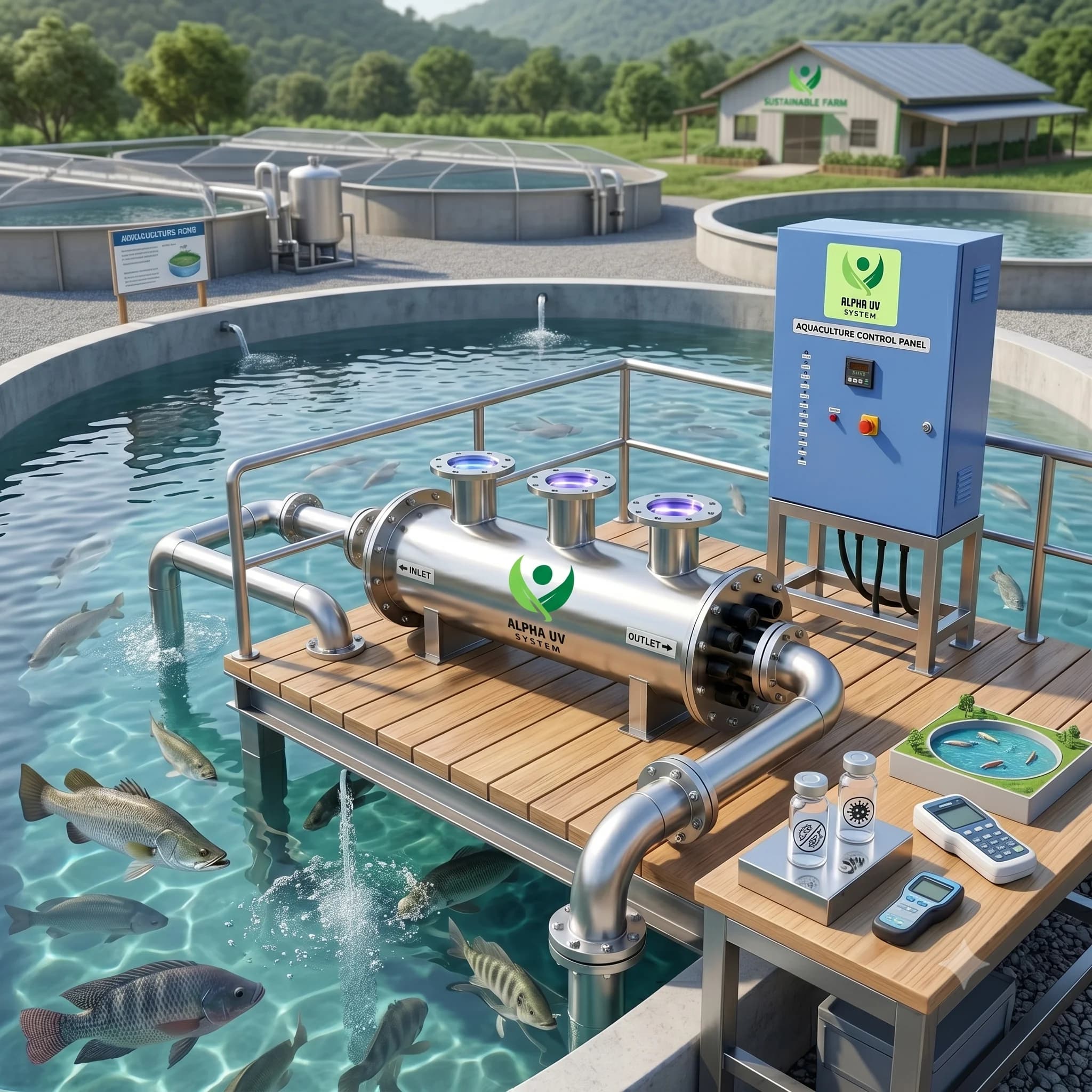 Alpha UV disinfection system Aqua Culture for Aquaculture wastewater treatment, 2,000–1,00,000 LPH capacity