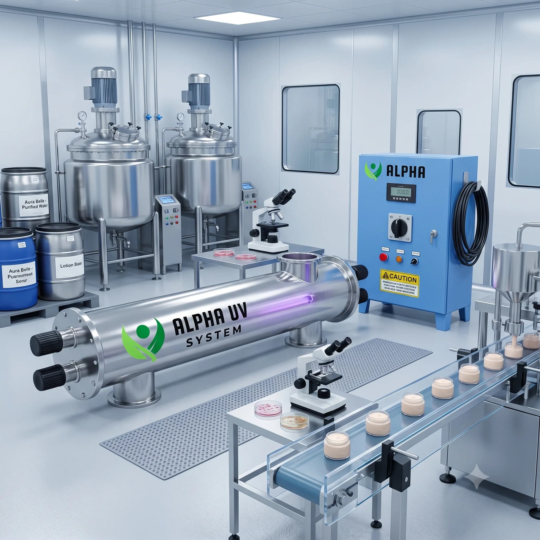 Alpha UV disinfection system Cosmetics for Personal Care wastewater treatment, 500–10,000 LPH capacity