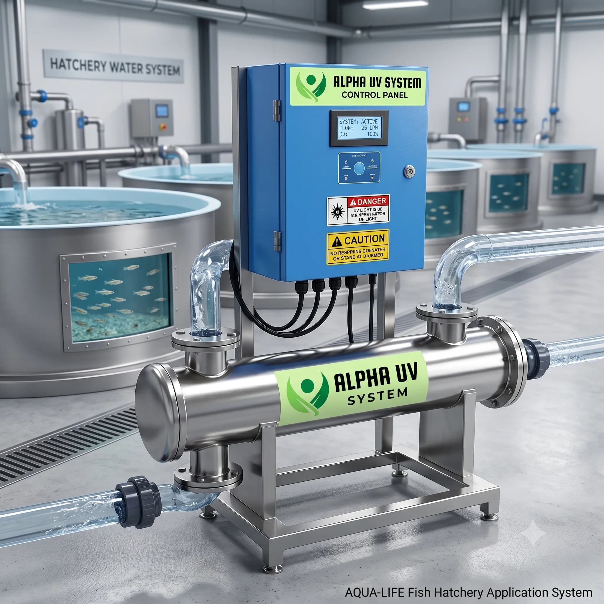 Alpha UV disinfection system Fish Hatcheries for Aquaculture wastewater treatment, 500–20,000 LPH capacity