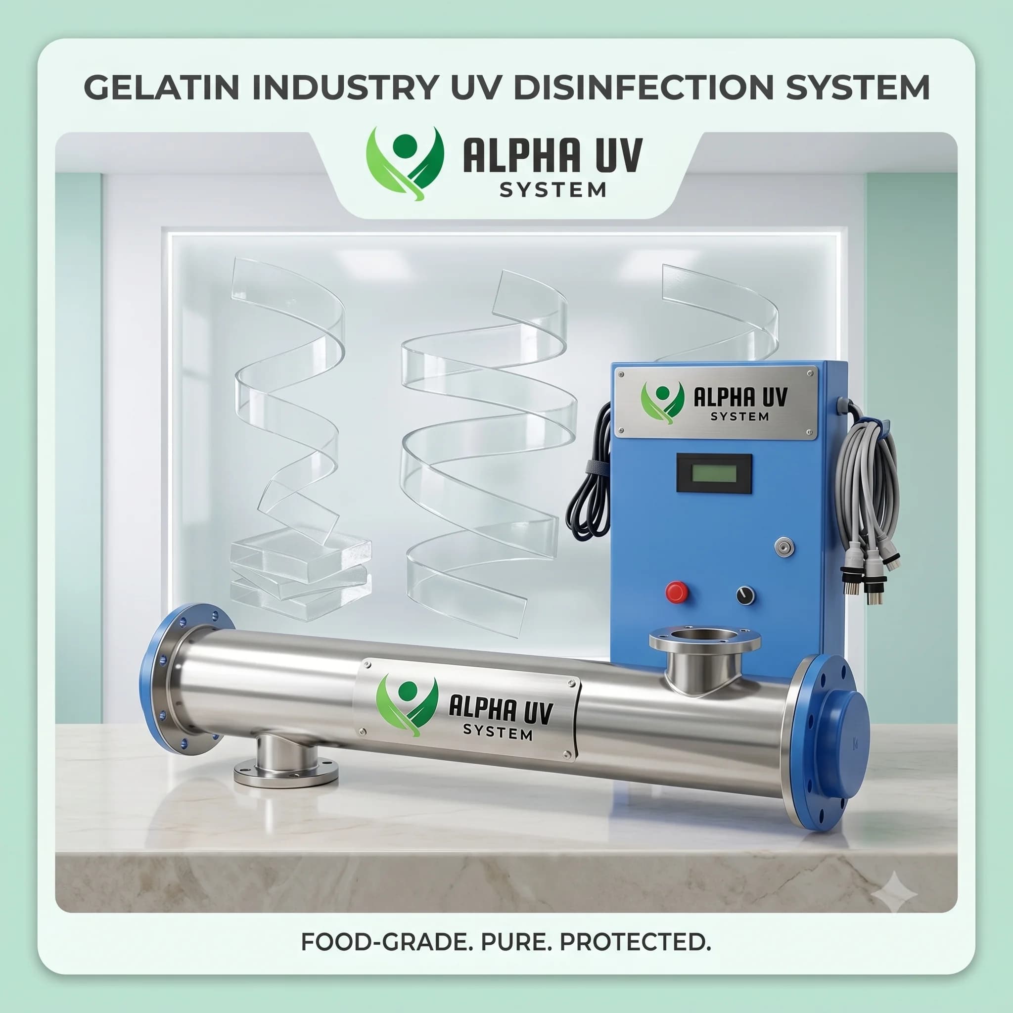 Alpha UV disinfection system Gelatin for Food & Pharma wastewater treatment, 2,000–20,000 LPH capacity