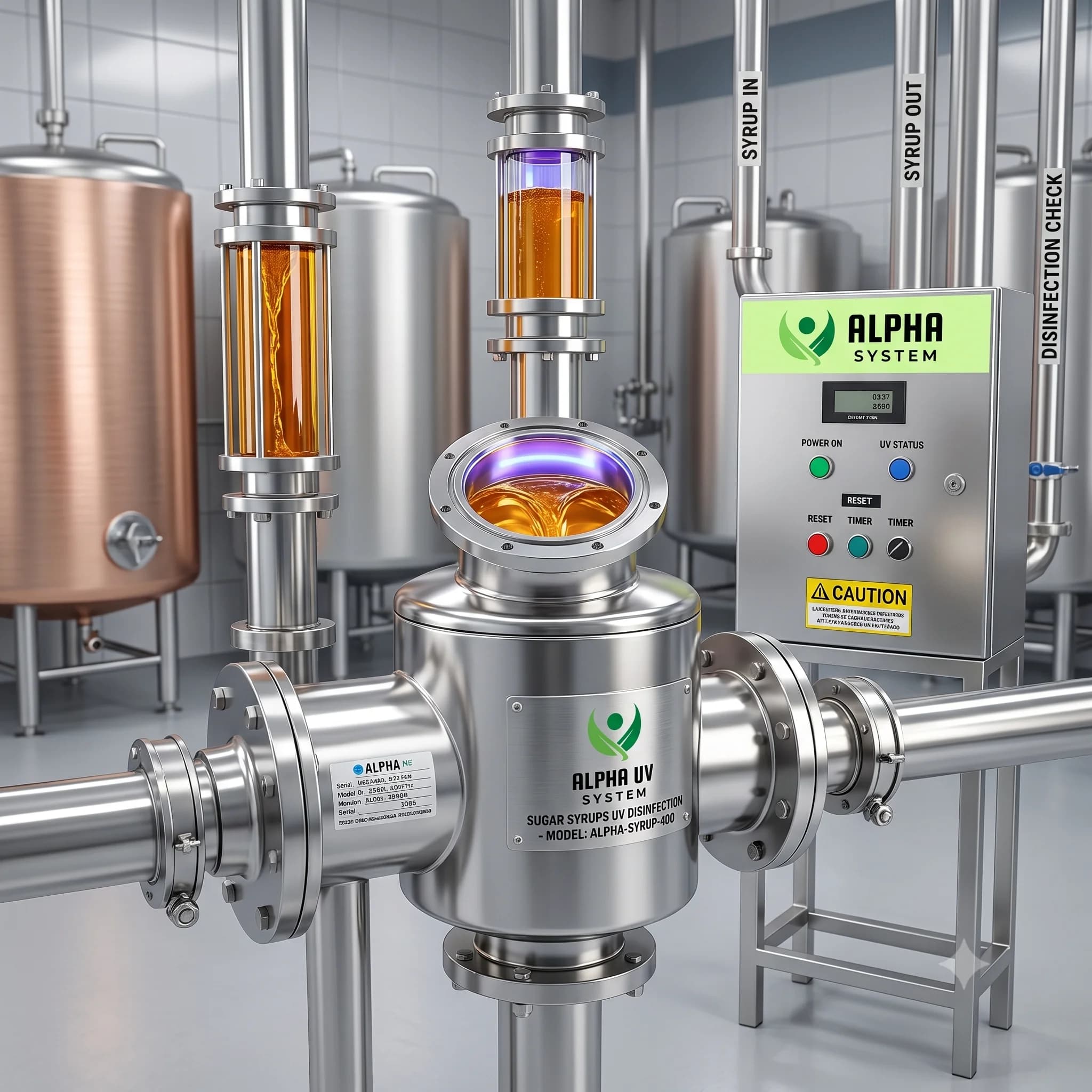 Alpha UV disinfection system Sugar Syrups for Food & Beverage wastewater treatment, 500 – 5,000 LPH capacity