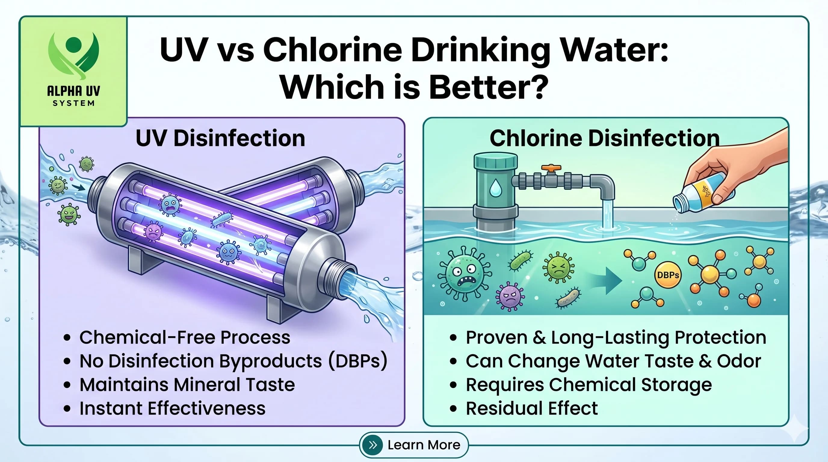 UV vs Chlorine for Drinking Water: Taste, Trihalomethanes & the Cryptosporidium Gap — UV water treatment guide